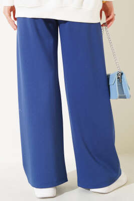 Geniş Paça Bel Lastikli Basic Pantolon Lacivert - Pantolon