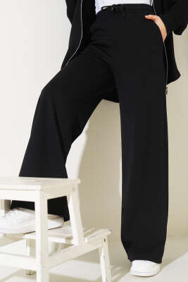 Geniş Paça Bel Lastikli Basic Pantolon Siyah 