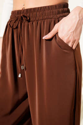 Geniş Paça Bel Lastikli Tensel Pantolon Kahve - Kadın Giyim Modelleri