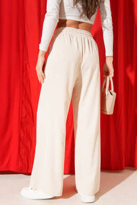 Geniş Paça Bel Lastikli Tensel Pantolon Taş - Kadın Giyim Modelleri