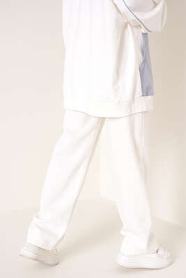 Geniş Paça Beş Düğmeli Jean Pantolon Ekru - Kot Pantolon