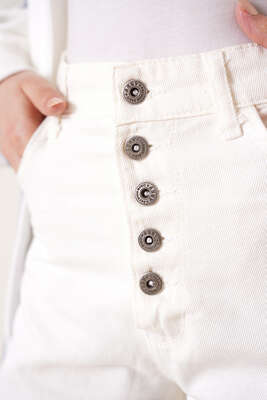 Geniş Paça Beş Düğmeli Jean Pantolon Ekru - Kot Pantolon