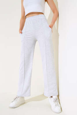 Geniş Paça Çımalı Pantolon Gri - Kadın Giyim Modelleri