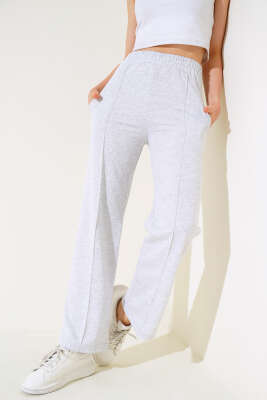 Geniş Paça Çımalı Pantolon Gri 