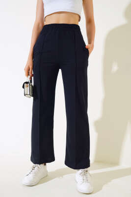 	 Geniş Paça Çımalı Pantolon Lacivert - Kadın Giyim Modelleri