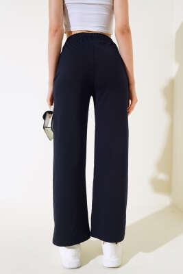 	 Geniş Paça Çımalı Pantolon Lacivert - Kadın Giyim Modelleri