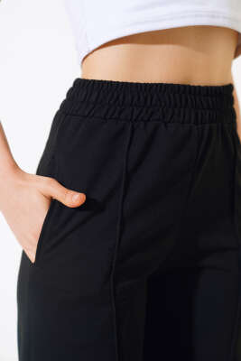 Geniş Paça Çımalı Pantolon Siyah - Kadın Giyim Modelleri