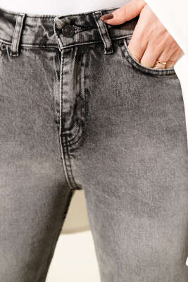 Geniş Paça Düğmeli Kot Pantolon Gri - Pantolon