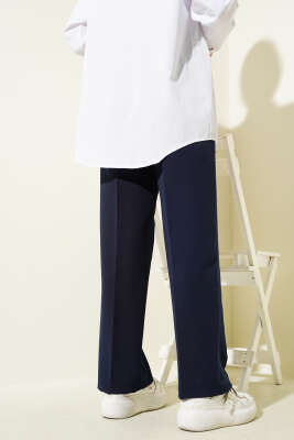 Geniş Paça Düğmeli Kumaş Pantolon Lacivert - 300-500 TL Ürünler