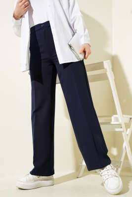 Geniş Paça Düğmeli Kumaş Pantolon Lacivert - 300-500 TL Ürünler