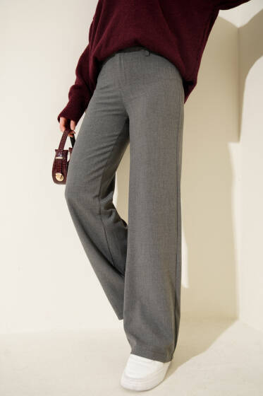 Geniş Paça Düğmeli Pantolon Füme - Pantolon