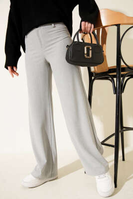 Geniş Paça Düğmeli Pantolon Gri - FİXAY