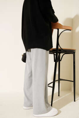 Geniş Paça Düğmeli Pantolon Gri - Pantolon