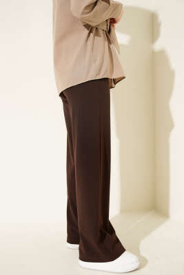 Geniş Paça Düğmeli Pantolon Kahve - Pantolon