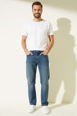 Geniş Paça Erkek Kot Pantolon Kahve Tint - Erkek Pantolon