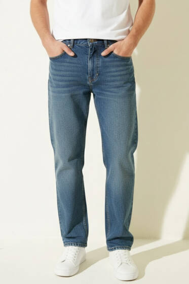 Geniş Paça Erkek Kot Pantolon Kahve Tint - Erkek Pantolon