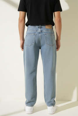 Geniş Paça Erkek Kot Pantolon Mavi Kar - Erkek Pantolon