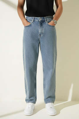 Geniş Paça Erkek Kot Pantolon Mavi Kar - MARTİN MİXS