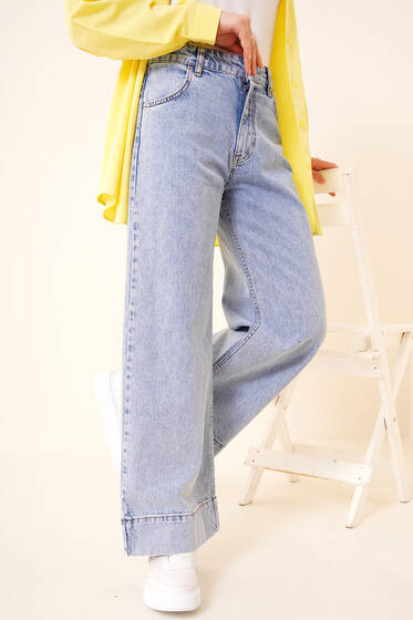 Geniş Paça Jean Pantolon Açık Mavi - Kot Pantolon