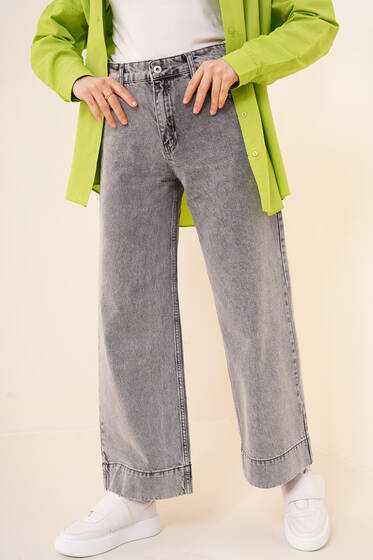 Geniş Paça Jean Pantolon Gri - Kot Pantolon