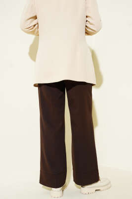 Geniş Paça Kemerli Kumaş Pantolon Kahve - Pantolon