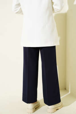 Geniş Paça Kemerli Kumaş Pantolon Lacivert - Pantolon