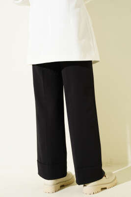 Geniş Paça Kemerli Kumaş Pantolon Siyah - Pantolon