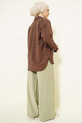 Geniş Paça Lastikli Tensel Pantolon Çağla Yeşili - Pantolon