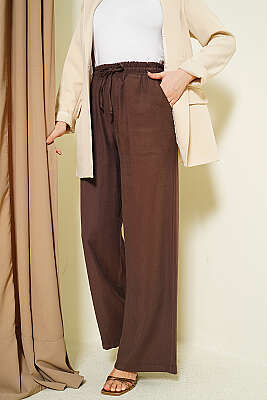 Geniş Paça Lastikli Tensel Pantolon Kahve - BIGDART