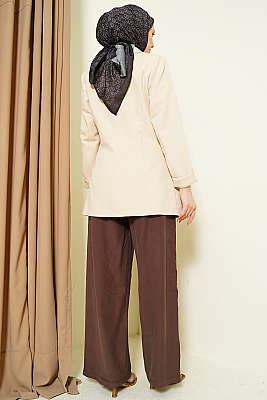 Geniş Paça Lastikli Tensel Pantolon Kahve - Pantolon