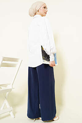 Geniş Paça Lastikli Tensel Pantolon Lacivert - Pantolon