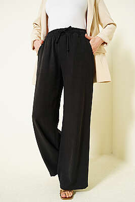 Geniş Paça Lastikli Tensel Pantolon Siyah - BIGDART