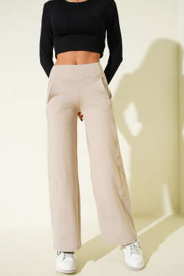 Geniş Paça Loyşa Pantolon Bej - Kadın Giyim Modelleri