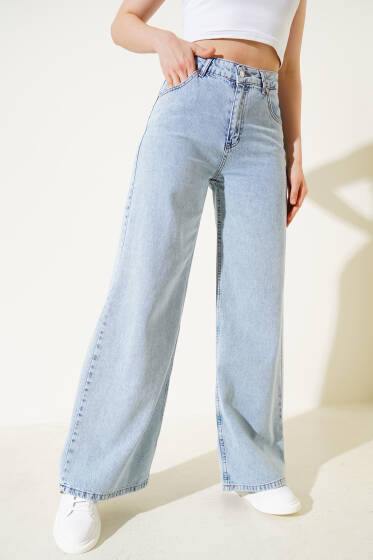 Geniş Paça Palazzo Kot Pantolon Buz Mavisi - Kadın Giyim Modelleri