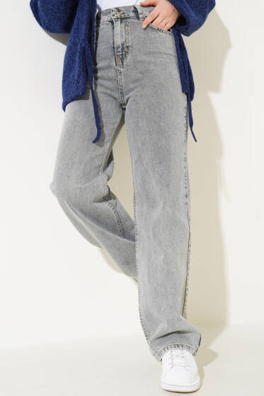 Geniş Paça Palazzo Kot Pantolon Gri - Pantolon