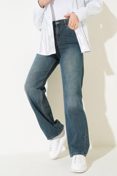 Geniş Paça Palazzo Kot Pantolon Kahve Tint - Pantolon