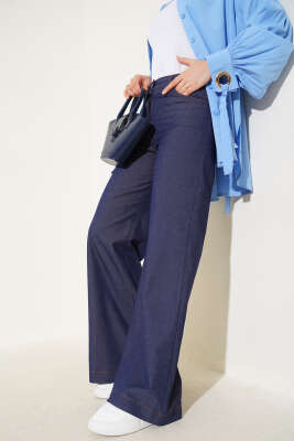 Geniş Paça Pamuk Pantolon Lacivert - 300-500 TL Ürünler