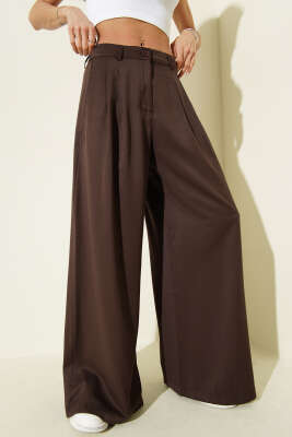 Geniş Paça Pileli Salaş Pantolon Kahve - Kadın Giyim Modelleri
