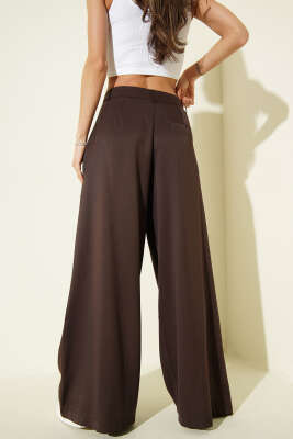Geniş Paça Pileli Salaş Pantolon Kahve - Kadın Giyim Modelleri