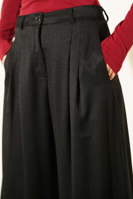 Geniş Paça Pileli Salaş Pantolon Siyah - Kadın Giyim Modelleri