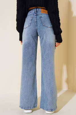 Geniş Paça Yırtık Kot Pantolon Açık Mavi - Kadın Giyim Modelleri