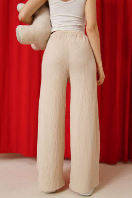 Geniş Paçalı Ağaç Kabuğu Pantolon Bej - Kadın Giyim Modelleri