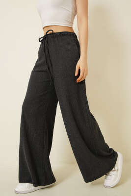 Geniş Paçalı Ağaç Kabuğu Pantolon Füme - HELLIE