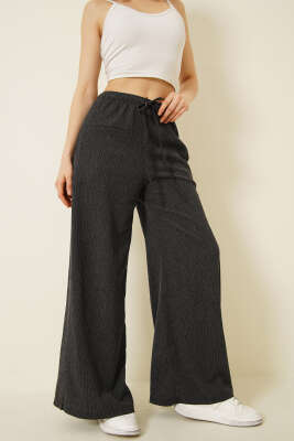Geniş Paçalı Ağaç Kabuğu Pantolon Füme - Kadın Giyim Modelleri