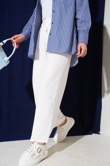 Geniş Paçalı Ayrobin Pantolon Ekru - Pantolon