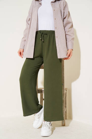 Geniş Paçalı Ayrobin Pantolon Haki - Pantolon