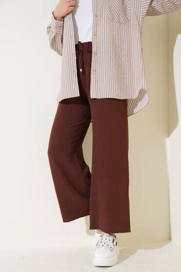 Geniş Paçalı Ayrobin Pantolon Kahve - Pantolon