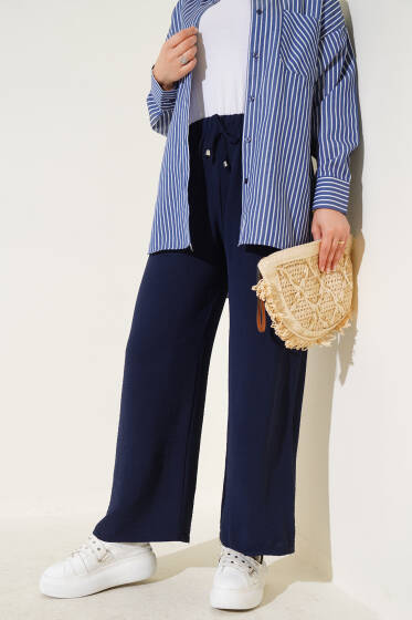 Geniş Paçalı Ayrobin Pantolon Lacivert - Pantolon
