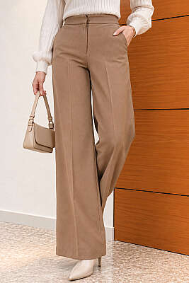 Geniş Paçalı Basic Kumaş Pantolon Camel - Pantolon
