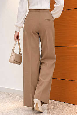 Geniş Paçalı Basic Kumaş Pantolon Camel - Pantolon